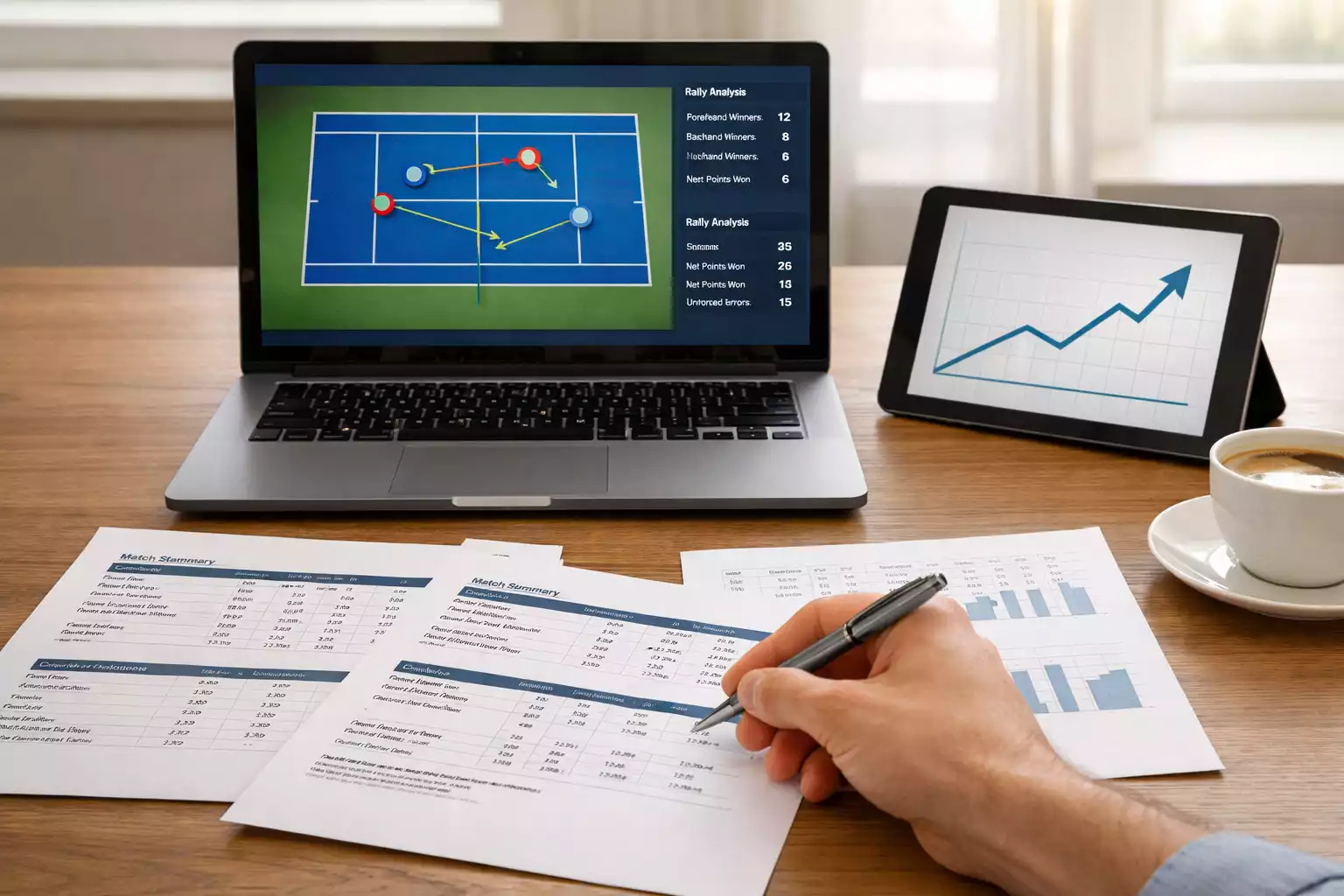 Analytický přístup k tenisovým datům s dokumenty a statistickými přehledy na pracovním stole